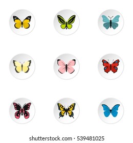 Flying butterfly icons set. Flat illustration of 9 flying butterfly vector icons for web