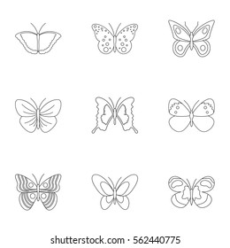 Flying butterfly icons set. Outline illustration of 9 flying butterfly vector icons for web