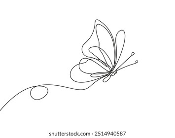 Flying Butterfly line drawing continuous line art vector illustration