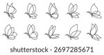 Flying butterfly line icon. Butterfly vector icon set. Simple icon collection of butterflies, isolated on transparent background. Editable stroke.