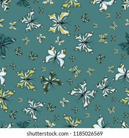 Flying butterfly linen theme Vector. Contrast seamless butterfly cloth template on blue, white, green. Repeating insect fabric clipart for garments. Simple feminine pattern for invitation, card, print