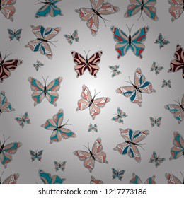 Flying butterfly linen theme Vector. Repeating insect fabric clipart for garments. Contrast seamless butterfly cloth template on white, blue. Simple feminine pattern for invitation, card, print.