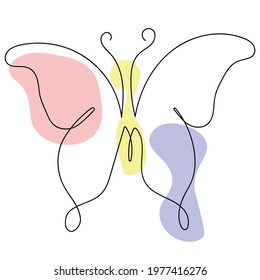 Flying butterfly logo. Black and white vector illustration. Continuous one line drawing. Concept for logo, card, banner, poster, flyer