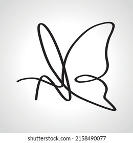 Flying Butterfly Logo in simple minimalist line art monoline style