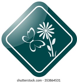 Flying butterfly and may flower icon on colorful background