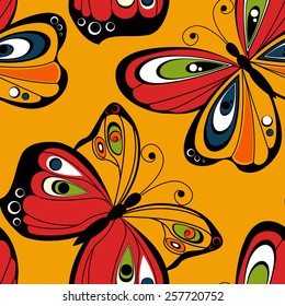 Patrón de mariposa voladora sin soldadura. Ilustración vectorial brillante