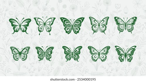 Flying butterfly silhouette collection vector