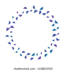 Flying butterfly silhouette kite background on white. Season summer butterfly hover theme vector in pink, violet, red, blue and purple colors. Insect soar frame border backdrop for invitation.