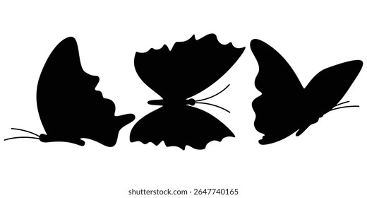 Flying Butterfly Silhouette Trio, Vector Clipart for Craft and Nature Art.