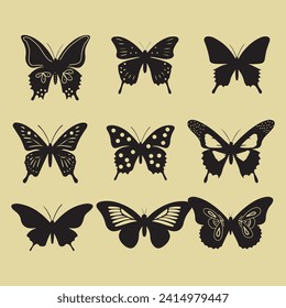 flying butterfly silhouette, Vector clipart, Hand drawing