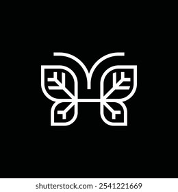 Flying butterfly with simple leaf shape logo design.