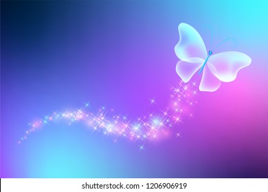 Flying butterfly with sparkle and blazing trail and glowing stars