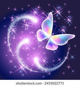 Flying butterfly with sparkle and blazing trail and sparkle stars