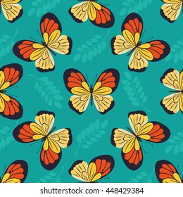 Flying butterfly summer seamless pattern