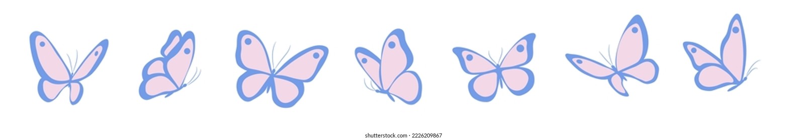 Arte de clip vectorial de mariposa voladora, elementos de mariposa, aislados