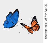 flying butterfly vector illustration. blue and orange butterfly. For design elements