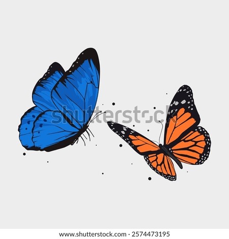 flying butterfly vector illustration. blue and orange butterfly. For design elements