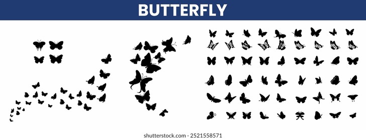 Flying butterfly vector illustration. Butterfly set of icon.