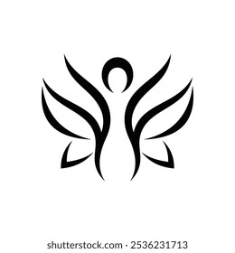 Flying Butterfly Woman and Natural Leaf Beauty Logo Design Inspiration 