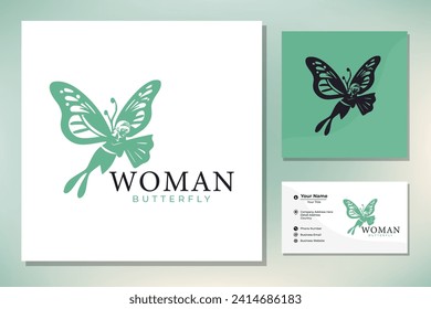 Flying Butterfly Woman Silhouette logo design