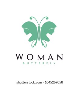 Flying Butterfly Woman Silhouette for Natural Beauty Skin Face Cosmetic logo design inspiration