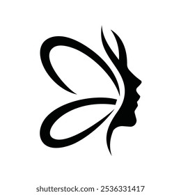 Silueta de mujer de mariposa voladora para la belleza natural Cara de la piel Inspiración de diseño de logotipo cosmético