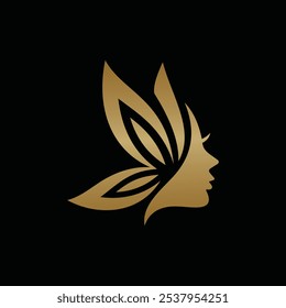 Flying Butterfly Woman Silhouette for Natural Beauty Skin Face Cosmetic logo design inspiration