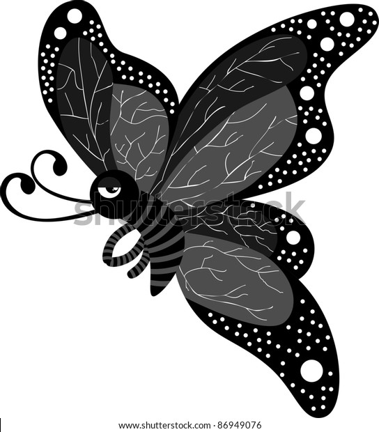 Flying Butterflycartoon Butterflyblack White Butterfly Stock