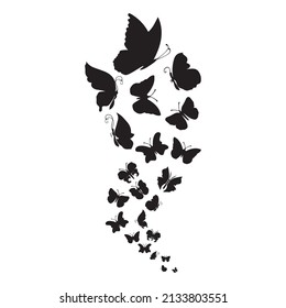 Flying butterflys pattern. Black Sketch butterflys on white background.