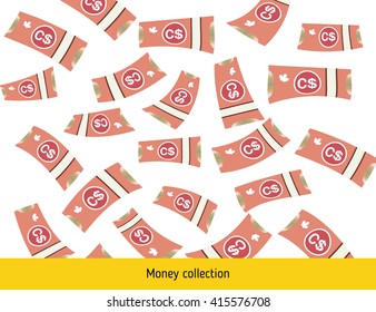 Flying canadian dollar banknotes. Money rain. Falling canadian dollar
