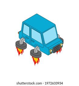 Flying car. Automobile with turbo engine. Transport of future