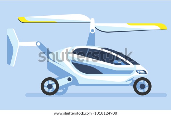 Flying car.\
Autonomous driverless car. Futuristic intelligent vehicle.\
Automotive technology. Vector\
illustration