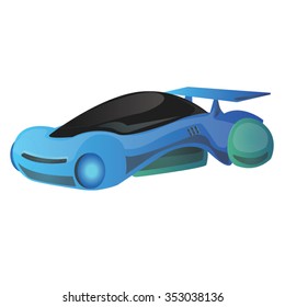 Flying Car - Blue From Future Sport Cartoon Vector