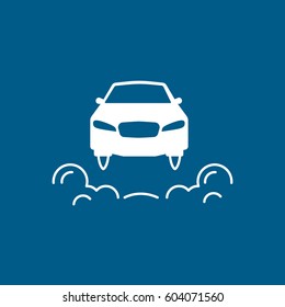 Flying Car Flat Icon On Blue Background