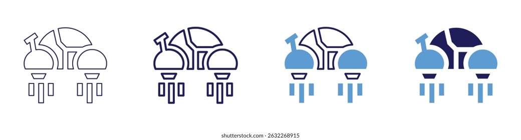 Flying car icon in 4 different styles. Thin Line, Line, Bold Line, Duotone. Duotone style. Editable stroke.