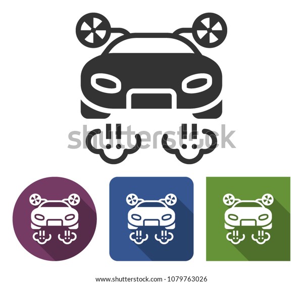 Flying\
car icon in different variants with long\
shadow