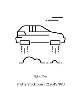 Flying Car Icon. Outline Style Icon Design Isolated On White Background