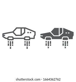 Flying car line and glyph icon, technology and electric car, future car sign, vector graphics, a linear pattern on a white background, eps 10