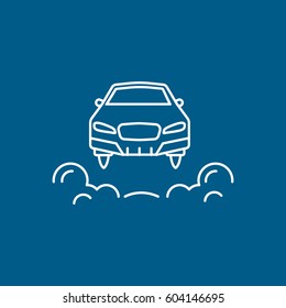 Flying Car Line Icon On Blue Background