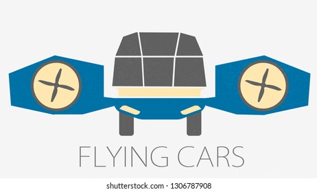 Flying Car. Our Future. Flat and Cartoon Style. Sign or Emblem. Drone. Unmanned Vehicle. Transportation Symbol. Truck Silhouette Vector. Flat Auto Transport. Futuristic Automotive Technology. Banner.