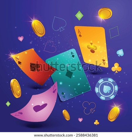 Flying cards, Poker Game vector Background.