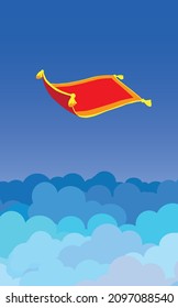 flying carpet above the clouds, vector illustration 