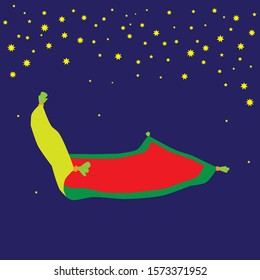 flying carpet, night sky background, vector illustration
