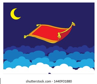 flying carpet and night sky, vector illustration
