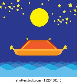 flying carpet and night sky, vector illustration
