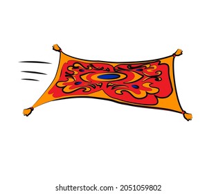 Moqueta voladora sobre un fondo aislado. Caricatura. Gráficos vectoriales.