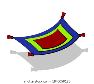Alfombra voladora sobre un fondo blanco. Caricatura. Ilustración vectorial.