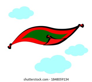 Flying carpet on a white background. Cartoon. Vector illustration.