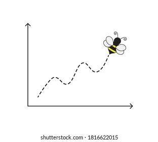 Flying Cartoon Bee on a Graph Shape, Vector Design