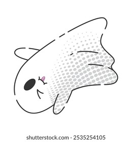 Flying cartoon ghost blowing kiss with halftone pattern, Vector